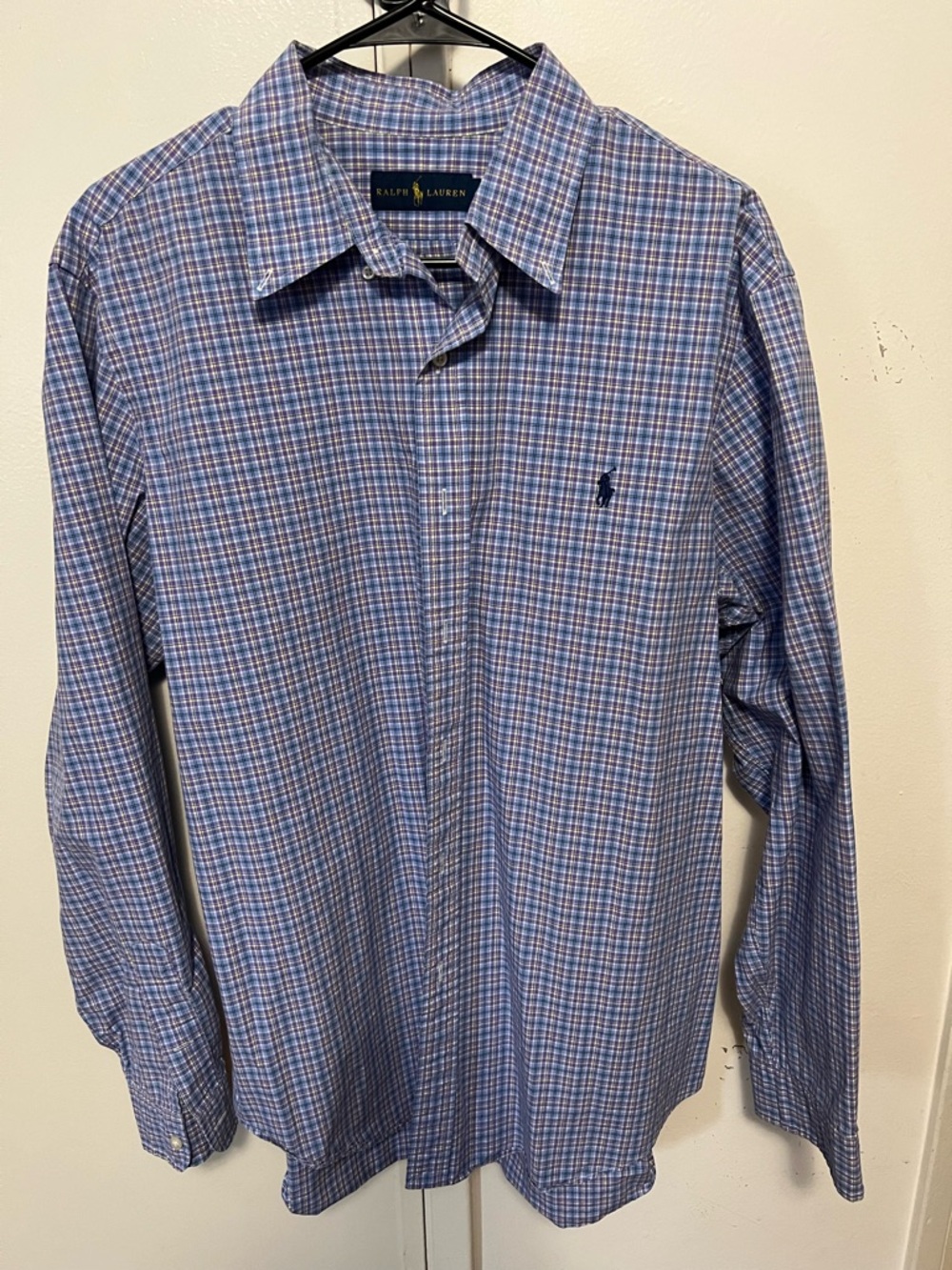 Ralph Lauren Blue and White Plaid Long-Sleeve Dress Shirt